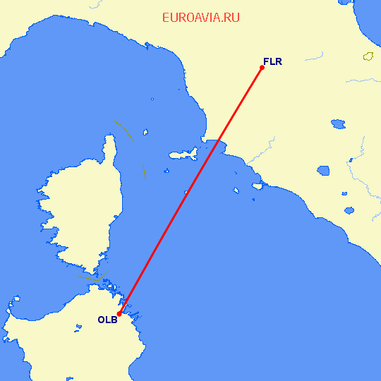 перелет Флоренция — Ольбия на карте