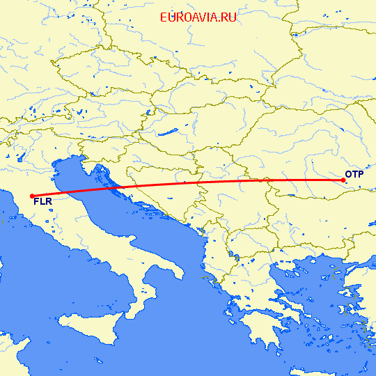 перелет Флоренция — Бухарест на карте