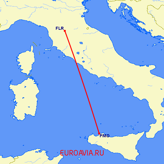перелет Флоренция — Палермо на карте