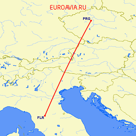 перелет Флоренция — Прага на карте