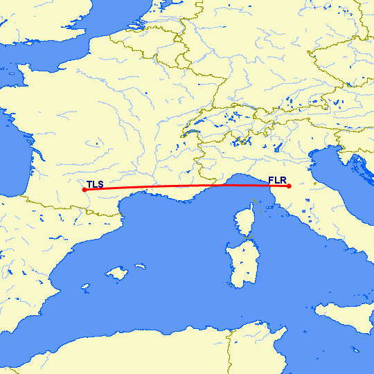 перелет Флоренция — Тулуза на карте