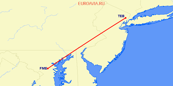 перелет Fort Meade — Teterboro на карте