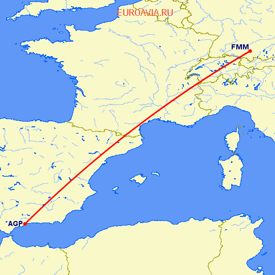 перелет Мемминген — Малага на карте