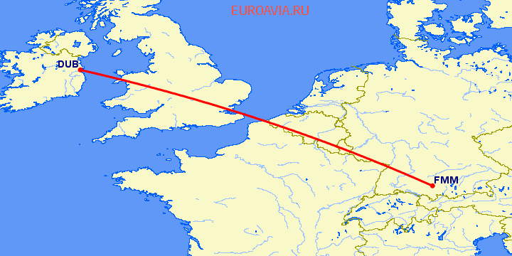 перелет Мемминген — Дублин на карте