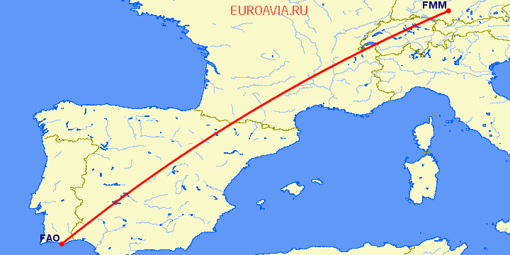 перелет Мемминген — Фару на карте