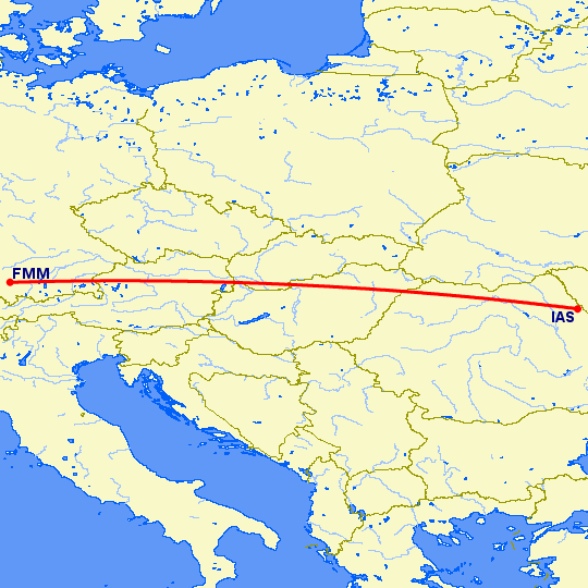 перелет Мемминген — Иаси на карте