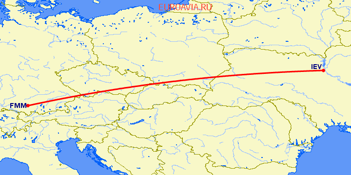 перелет Мемминген — Киев на карте