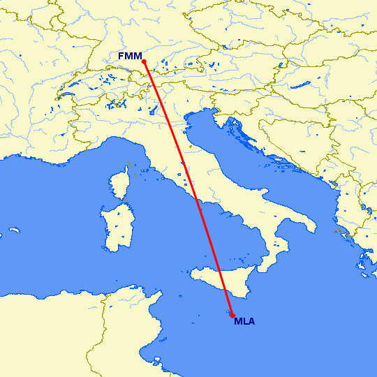 перелет Мемминген — Мальта на карте