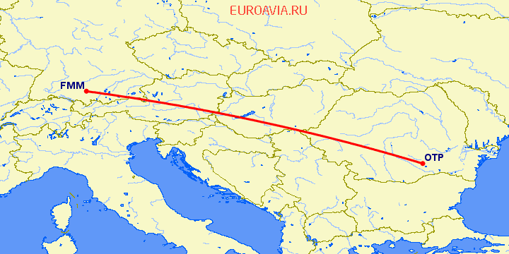перелет Мемминген — Бухарест на карте