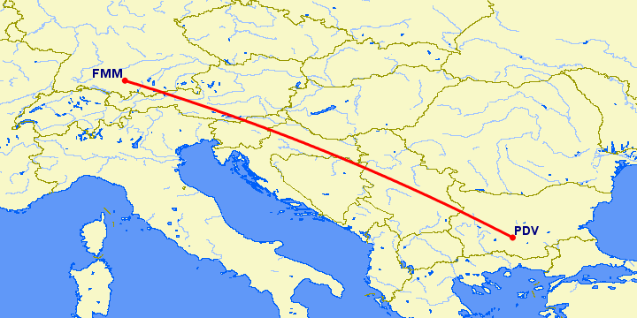 перелет Мемминген — Пловдив на карте