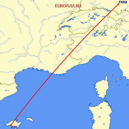 перелет Мемминген — Пальма де Майорка на карте
