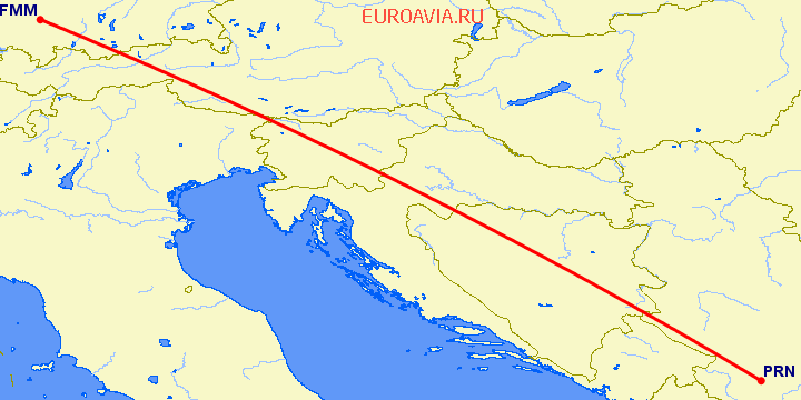 перелет Мемминген — Приштина на карте