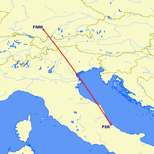 перелет Мемминген — Пескара на карте