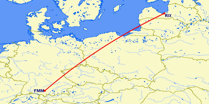 перелет Мемминген — Рига на карте