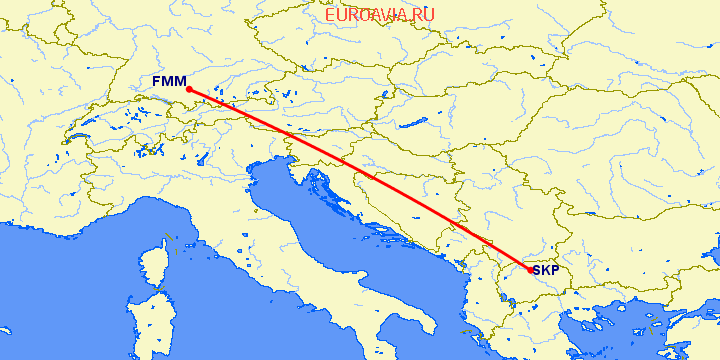 перелет Мемминген — Скопье на карте