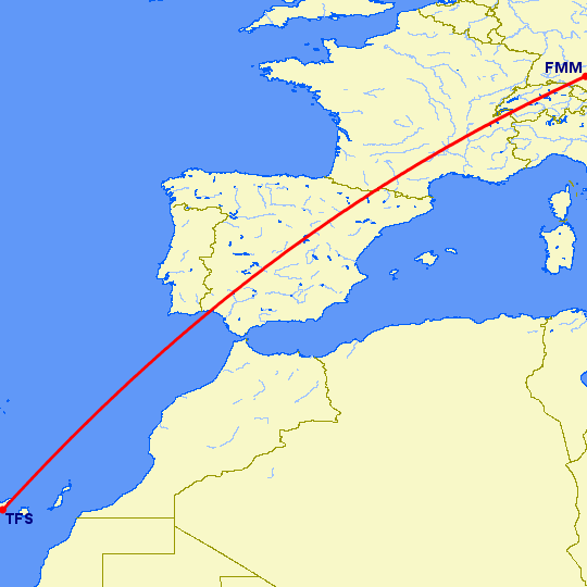 перелет Мемминген — Тенерифе на карте