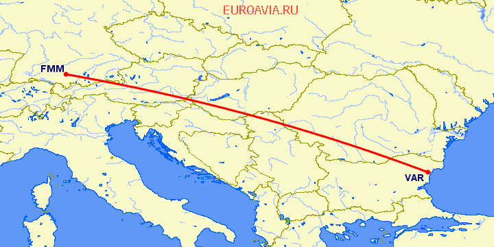 перелет Мемминген — Варна на карте