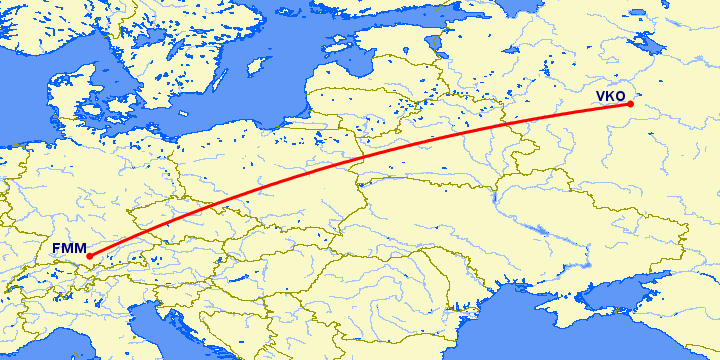 перелет Мемминген — Москва на карте