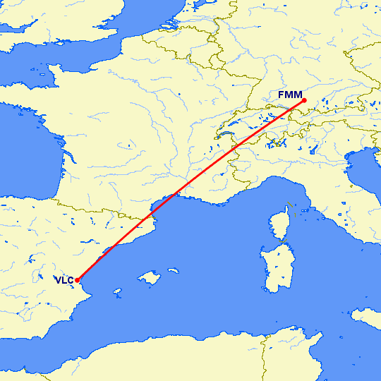 перелет Мемминген — Валенсия на карте