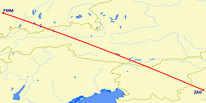 перелет Мемминген — Загреб на карте