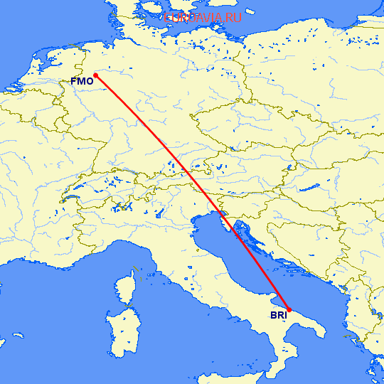 перелет Мюнстер-Оснабрюк — Бари на карте