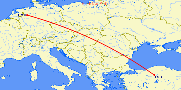 перелет Мюнстер-Оснабрюк — Анкара на карте