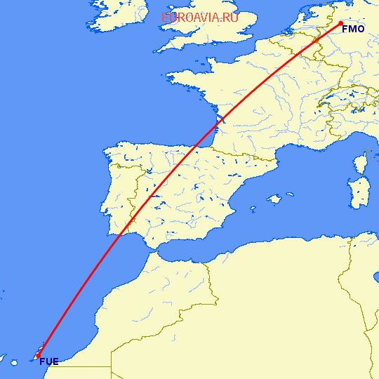 перелет Мюнстер-Оснабрюк — Пуэрто дель Росарио на карте