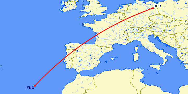 перелет Фуншал  — Берлин на карте