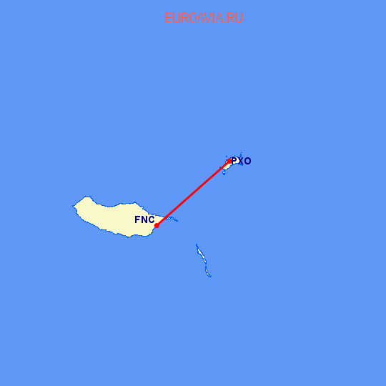 перелет Фуншал  — Порту Санту на карте