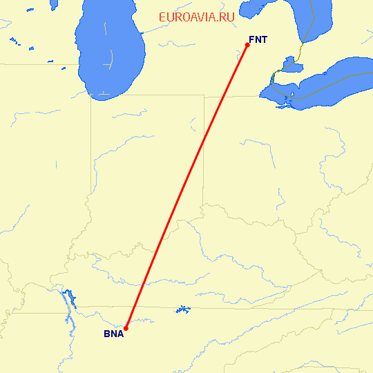 перелет Флинт — Нашвилл на карте