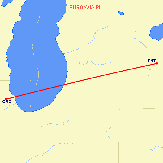 перелет Флинт — Чикаго на карте