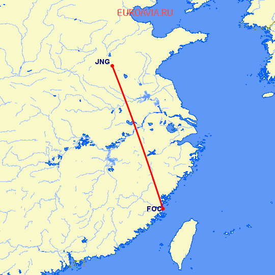 перелет Фучжоу — Цзинин на карте