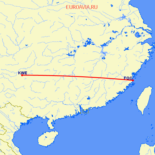 перелет Фучжоу — Гуйянг на карте