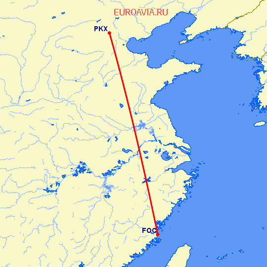 перелет Фучжоу — Пекин на карте