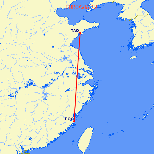 перелет Фучжоу — Куаньдян на карте