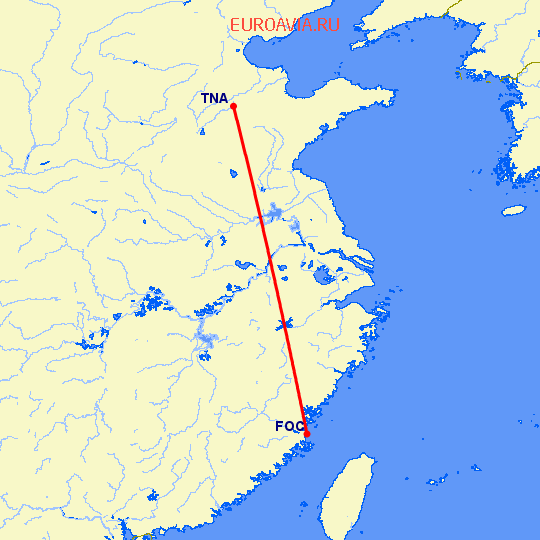 перелет Фучжоу — Цзинань на карте