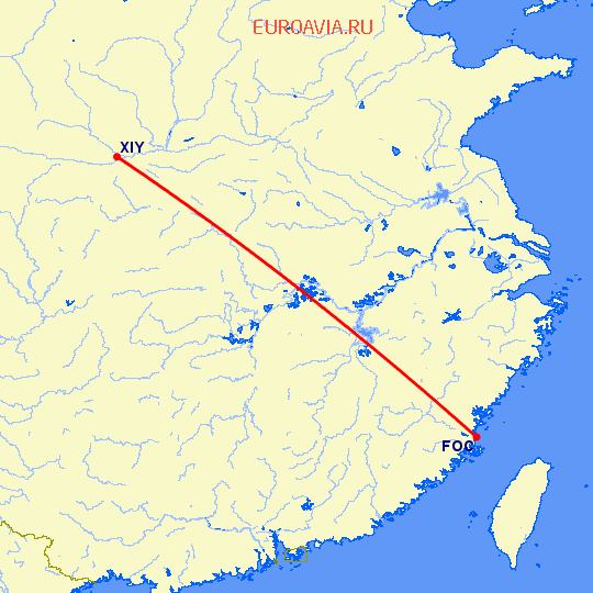 перелет Фучжоу — Синьян на карте