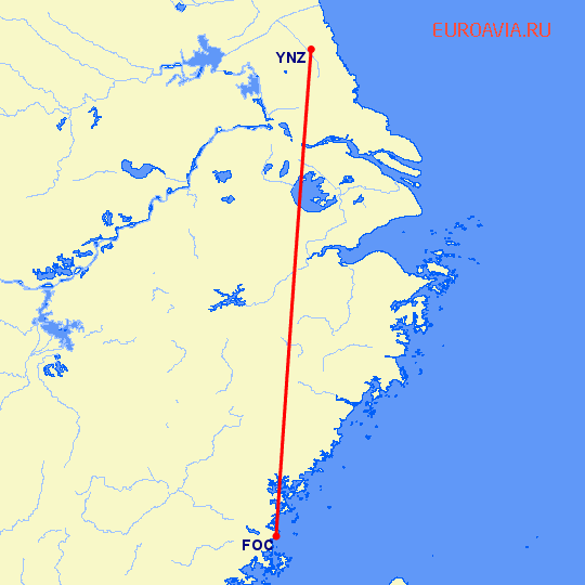 перелет Фучжоу — Яньчэн на карте