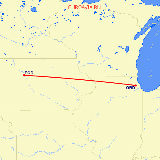 перелет Fort Dodge — Чикаго на карте