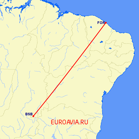 перелет Форталеса — Бразилия на карте