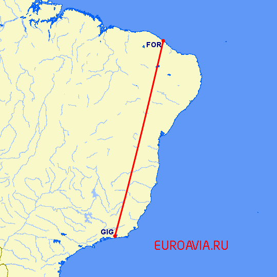 перелет Форталеса — Рио-де-Жанейро на карте