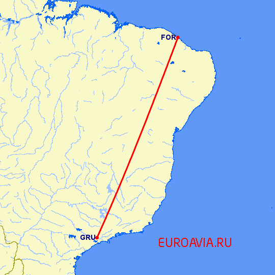 перелет Форталеса — Сан Паулу на карте