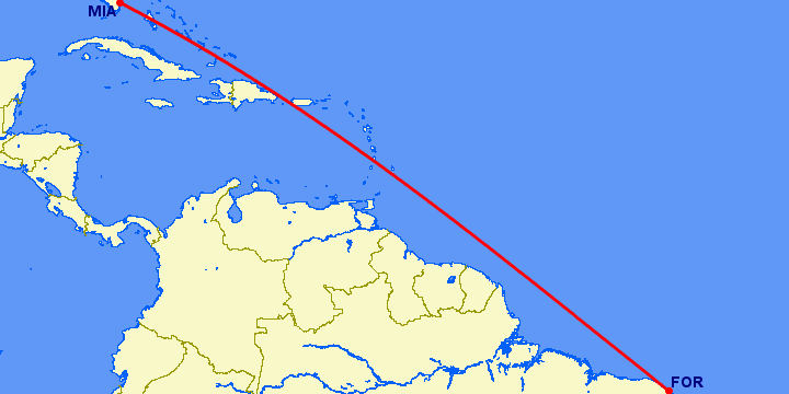 перелет Форталеса — Майами на карте