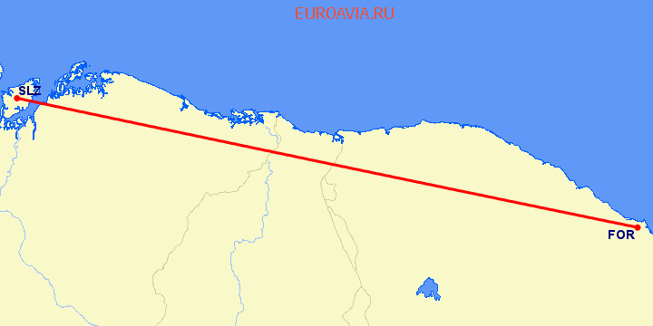 перелет Форталеса — Sao Luis на карте