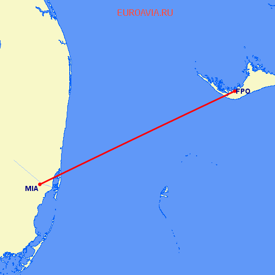перелет Фрипорт — Майами на карте