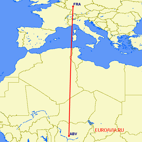 перелет Франкфурт на Майне — Абуджа на карте