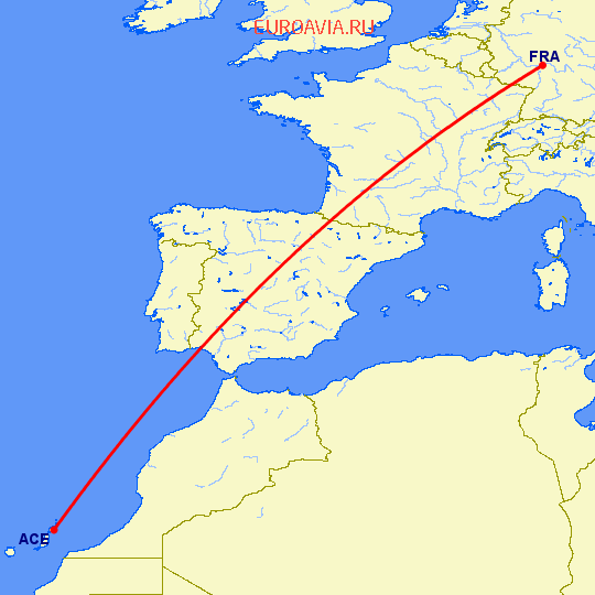 перелет Франкфурт на Майне — Арресифе на карте