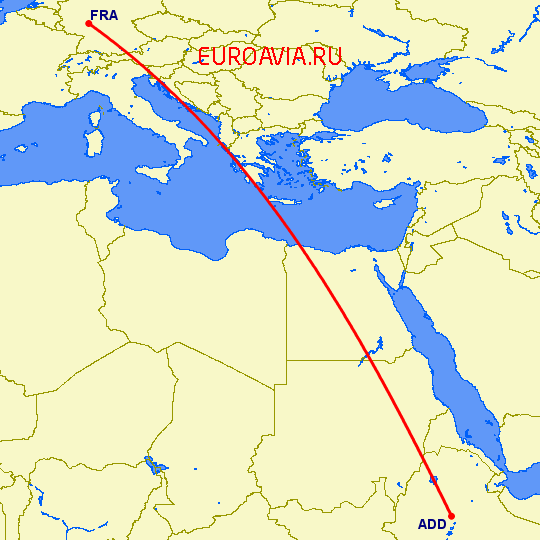 перелет Франкфурт на Майне — Аддис Абеба на карте