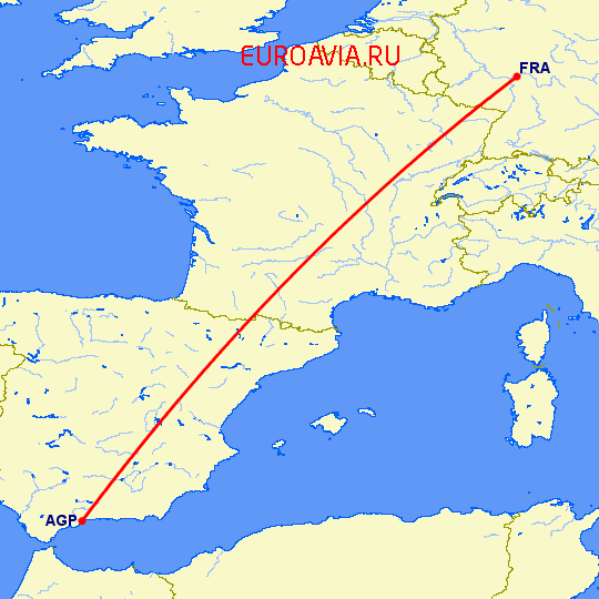 перелет Франкфурт на Майне — Малага на карте