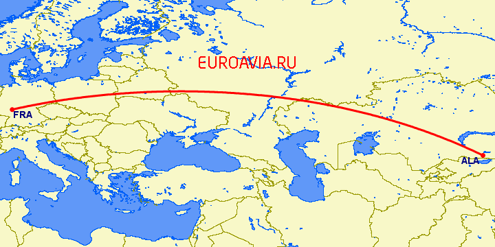перелет Франкфурт на Майне — Алматы на карте